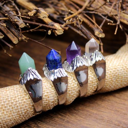 Gemstone Finger Ring, Pedra natural, with cobre, materiais diferentes para a escolha & unissex, Mais cores pare escolha, níquel, chumbo e cádmio livre, 19x8mm, vendido por PC