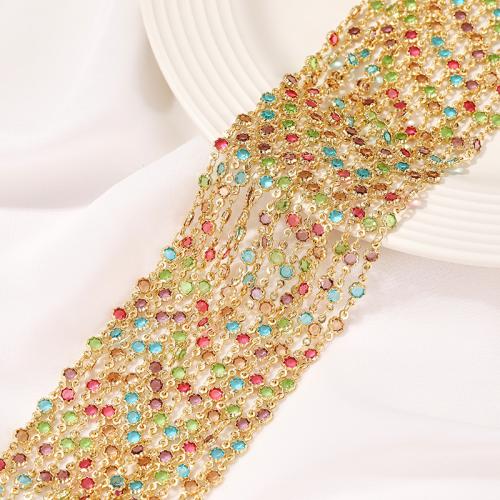 Decorative Beaded Chain Brass with Cubic Zirconia gold color plated DIY multi-colored nickel lead & cadmium free Sold By m