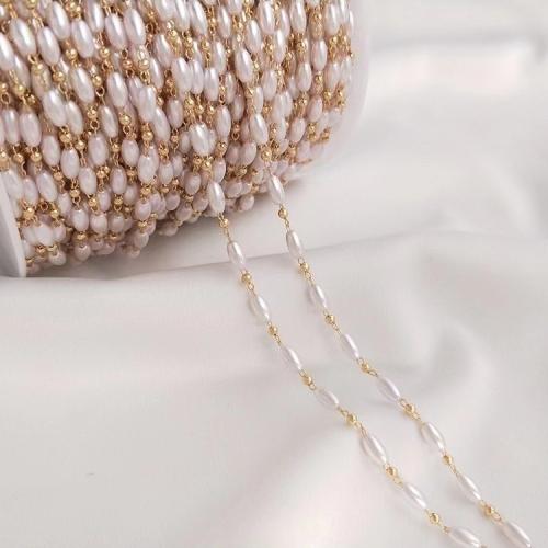 Decorative Beaded Chain Brass with Plastic Pearl gold color plated DIY nickel lead & cadmium free Sold By m