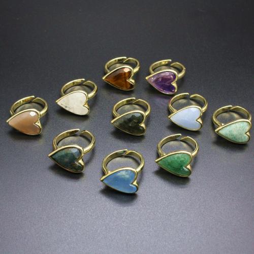 Gemstone Finger Ring, Prás, le Cloch Nádúrtha, Croí, dath an óir plated, ábhair éagsúla do rogha & do bhean, dathanna níos mó le haghaidh rogha, nicil, luaidhe & caidmiam saor in aisce, 16x20x8mm, Díolta De réir PC