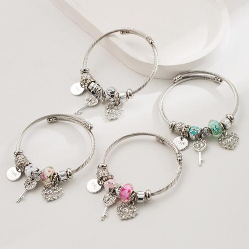 European Bracelet 304 Stainless Steel with Zinc Alloy silver color plated fashion jewelry & with rhinestone Sold By PC