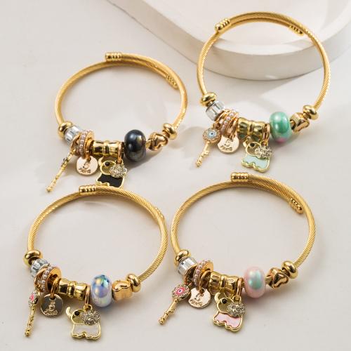 European Bracelet 304 Stainless Steel with Zinc Alloy gold color plated fashion jewelry & with rhinestone Sold By PC