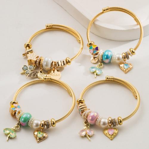 European Bracelet Zinc Alloy with Plastic Pearl gold color plated fashion jewelry & enamel & with rhinestone nickel lead & cadmium free Sold By PC