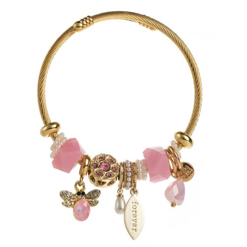 European Bracelet Zinc Alloy with Plastic Pearl & 304 Stainless Steel gold color plated fashion jewelry & enamel & with rhinestone nickel lead & cadmium free Sold By PC