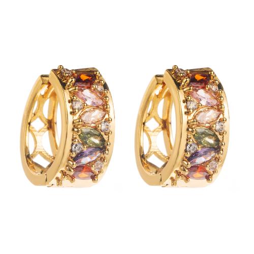 Boucles d'oreilles en laiton zircon cubique pavent, Placage de couleur d'or, bijoux de mode & pavé de micro zircon, plus de couleurs à choisir, protéger l'environnement, sans nickel, plomb et cadmium, Vendu par paire