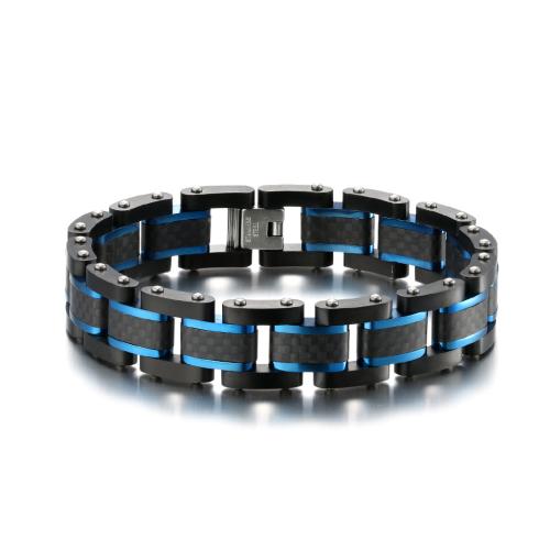 Stainless Steel Jewelry Bracelet 304 Stainless Steel with Carbon Fibre Carved fashion jewelry & for man & two tone mm Length 8.5 Inch Sold By PC