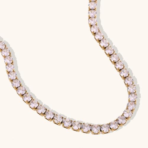 Stainless Steel Jewelry Necklace 316L Stainless Steel plated  & micro pave cubic zirconia & for woman Sold By PC