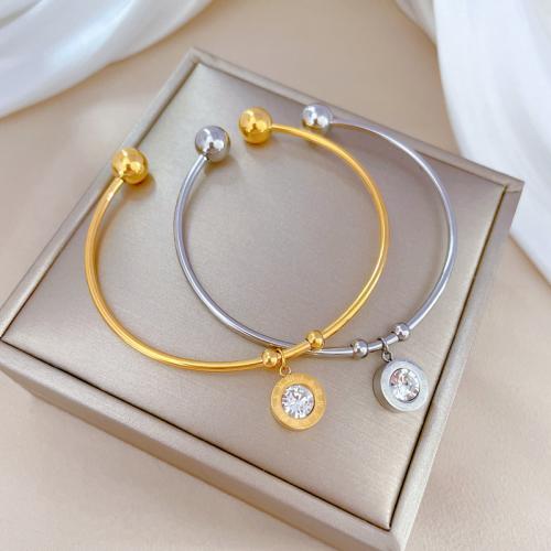 304 nehrđajućeg čelika Pljuska Bangle, za žene & s Rhinestone, više boja za izbor, Prodano By PC