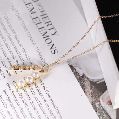 Stainless Steel Jewelry Necklace 304 Stainless Steel with Plastic Pearl Vacuum Ion Plating micro pave cubic zirconia & for woman Length 21-50 cm Sold By PC