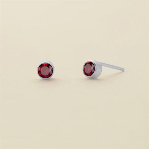 304 Stainless Steel Stud Earring Round plated for woman & with rhinestone 4mm Sold By Pair