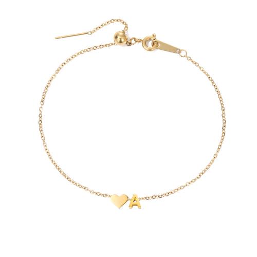 Acier inoxydable 304 bracelet, avec 1.2inch chaînes de rallonge, Lettre d’alphabet, Placage de couleur d'or, styles différents pour le choix & pour femme, Longueur Environ 5.9 pouce, Vendu par PC