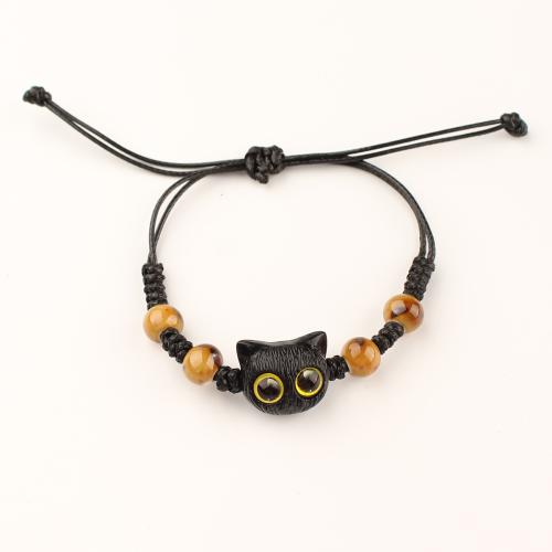 Plastic Bracelet with Wax Cord Cat handmade Unisex & adjustable Length Approx 6-10 Inch Sold By PC