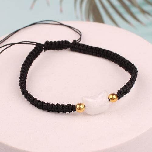 Polyester Cord Bracelet with Resin Cat handmade braided & for woman Sold By PC