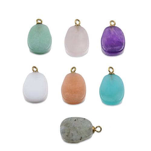 Gemstone Pendants Jewelry with 304 Stainless Steel Oval Vacuum Ion Plating DIY Sold By Bag