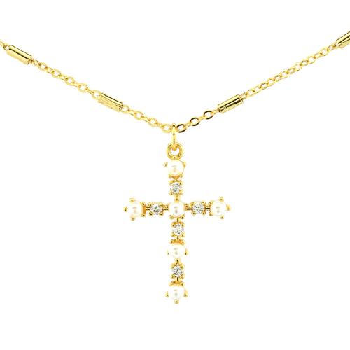 Cubic Zircon Micro Pave Brass Necklace with Cubic Zirconia & Resin gold color plated fashion jewelry & for woman & enamel nickel lead & cadmium free Length Approx 40 cm Sold By PC