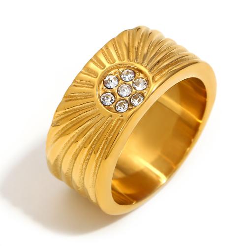 Anillo de dedo del acero inoxidable del Zirconia cúbico, acero inoxidable 304, Joyería & diverso tamaño para la opción & micro arcilla de zirconia cúbica & para mujer, dorado, Vendido por UD