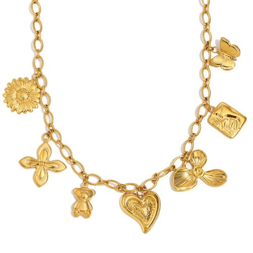 Colar de jóias de aço inoxidável, Aço inoxidável 304, with 6cm extender chain, joias de moda & micro pavimento em zircônia cúbica & para mulher, dourado, comprimento Aprox 42 cm, vendido por PC