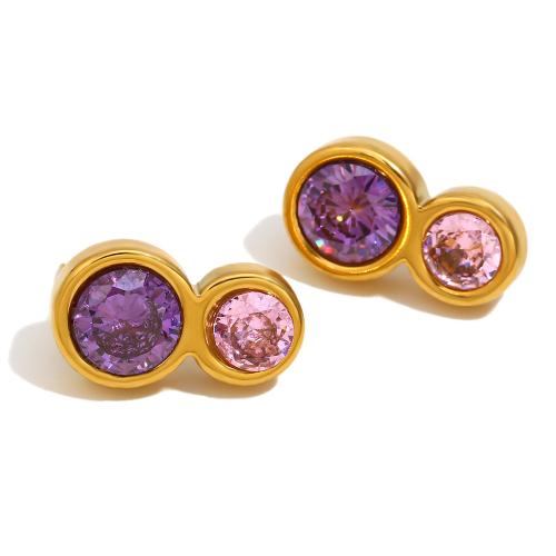 Stainless Steel Stud Earrings 304 Stainless Steel with Cubic Zirconia Number 8 Vacuum Ion Plating fashion jewelry & for woman purple Sold By Pair