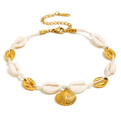 Roestvrijstalen Anklet, 304 roestvrij staal, met Schelp, met 5cm extender keten, Schelp, mode sieraden & voor vrouw, gouden, Lengte Ca 23 cm, Verkocht door PC