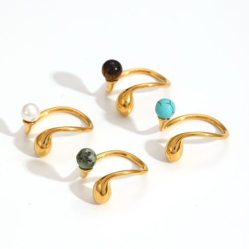 Gemstone Finger Ring, 304 roestvrij staal, met Edelsteen, mode sieraden & voor vrouw, meer kleuren voor de keuze, Verkocht door PC