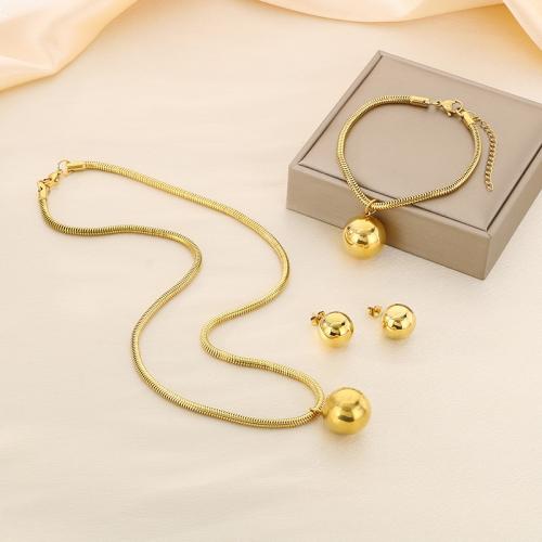 Conjuntos de joyería de acero inoxidable, Pendiente de stud & pulsera & collar, acero inoxidable 304, Esférico, chapado, diferentes estilos para la opción & para mujer, más colores para la opción, Vendido por UD