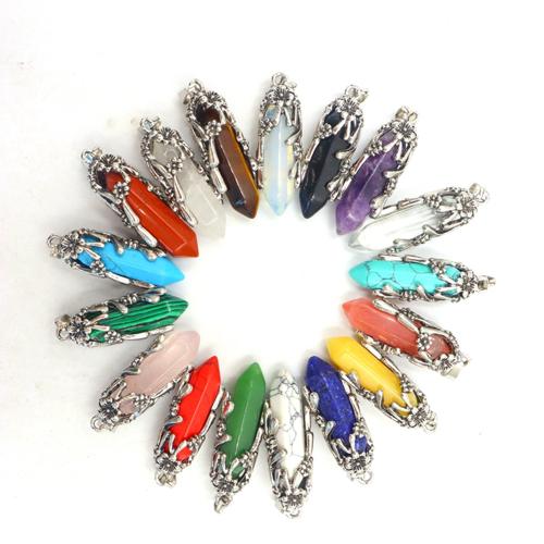 Gemstone Pendants Jewelry Zinc Alloy with Natural Stone silver color plated DIY nickel lead & cadmium free Sold By PC