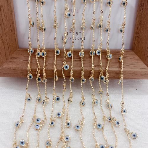 Decorative Beaded Chain Brass gold color plated DIY & evil eye pattern & enamel nickel lead & cadmium free Sold By Bag