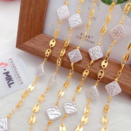 Decorative Beaded Chain Brass with Plastic Pearl Square gold color plated DIY nickel lead & cadmium free Sold By Bag