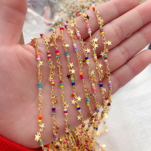 Decorative Beaded Chain Brass with Seedbead Star gold color plated DIY mixed colors nickel lead & cadmium free Sold By Bag