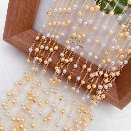 Edelsteen kralen ketting, Messing, met Plastic Pearl, gold plated, DIY, gemengde kleuren, nikkel, lood en cadmium vrij, 10m/Bag, Verkocht door Bag