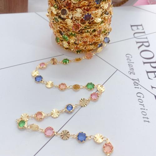 Decorative Beaded Chain Brass with Cubic Zirconia gold color plated DIY mixed colors nickel lead & cadmium free Sold By Bag