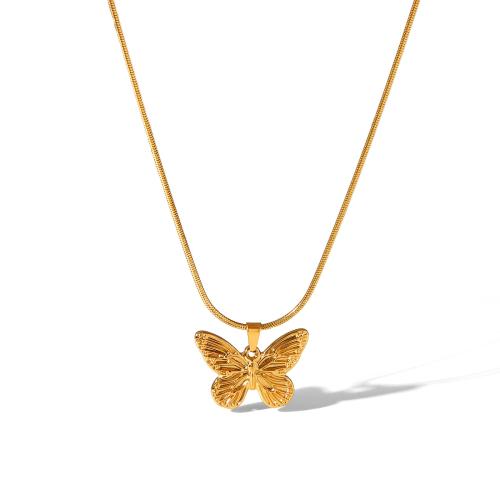 Stainless Steel Jewelry Necklace 304 Stainless Steel Butterfly plated fashion jewelry golden Sold By PC