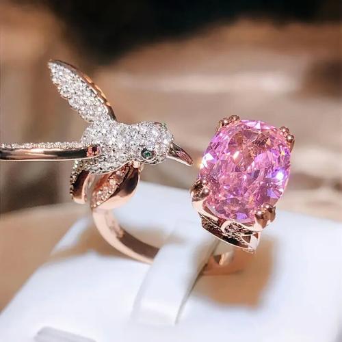 Cubic Zirconia Micro Pave Brass Ring with Cubic Zirconia Bird plated fashion jewelry & for woman rose gold color Sold By PC