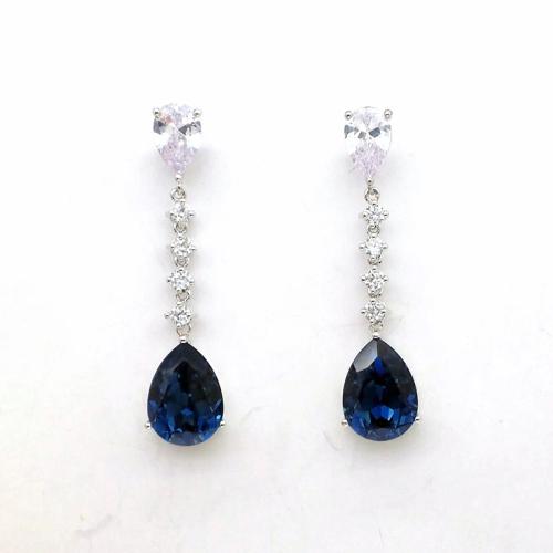 Boucles d'oreilles en laiton zircon cubique pavent, larme, Placage, bijoux de mode & pavé de micro zircon & pour femme, Vendu par paire