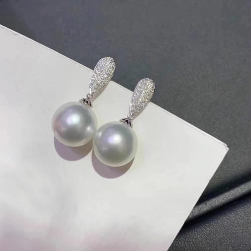 Messing oorbellen met micro-paved kubieke zirconia's, met Plastic Pearl, plated, mode sieraden & micro pave zirconia & voor vrouw, Verkocht door pair