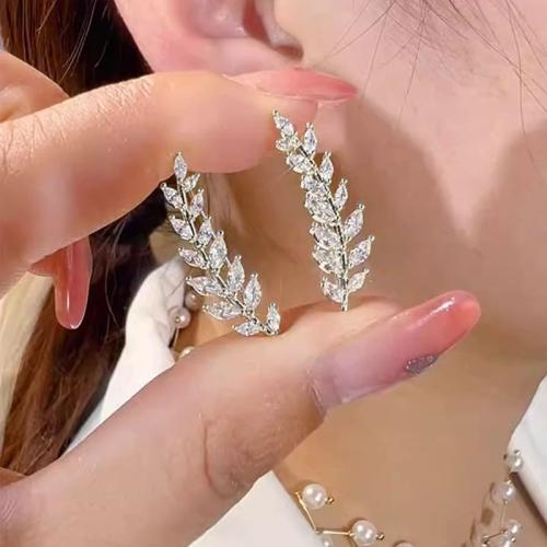 Cubic Zirconia Micro Pave Latão Brinco, cobre, trigo, banhado, joias de moda & micro pavimento em zircônia cúbica & para mulher, Mais cores pare escolha, vendido por par