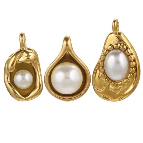 Stainless Steel Pendants 304 Stainless Steel with Plastic Pearl plated DIY golden Sold By PC