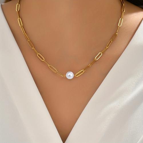 Collier de bijoux en acier inoxydable, Acier inoxydable 304, avec perle de plastique, pour femme, plus de couleurs à choisir, Longueur 41-50 cm, Vendu par PC