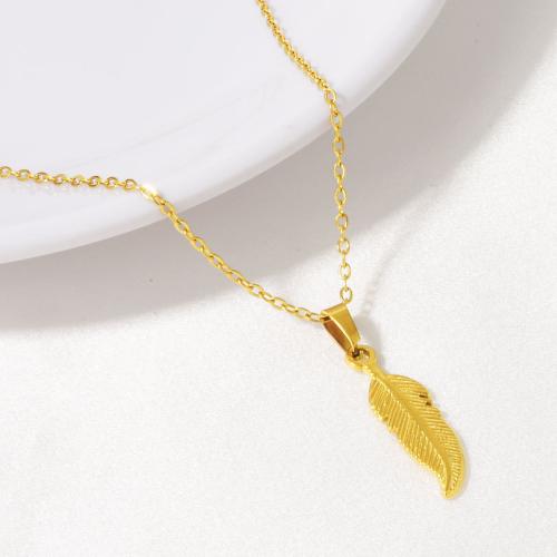 Stainless Steel Jewelry Necklace 304 Stainless Steel Feather plated for woman Sold By PC