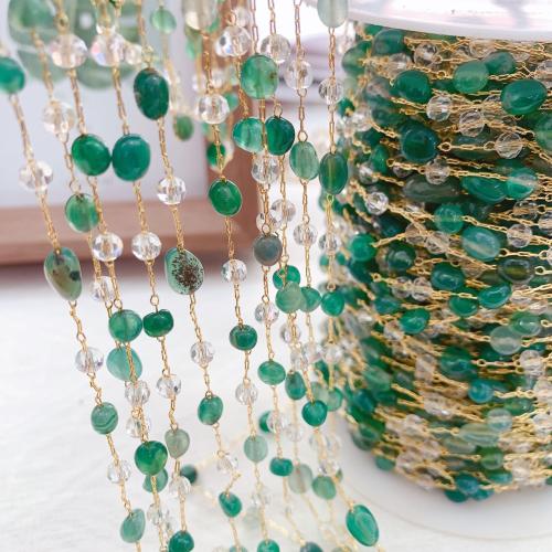 Decorative Beaded Chain Brass with Natural Stone & Plastic gold color plated DIY green nickel lead & cadmium free Sold By Bag