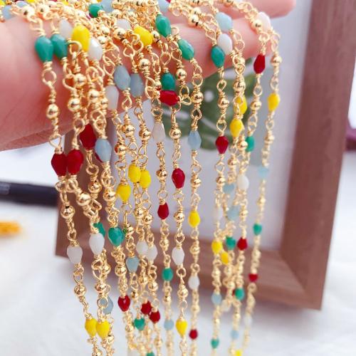 Decorative Beaded Chain Brass gold color plated DIY & enamel mixed colors nickel lead & cadmium free Sold By Bag