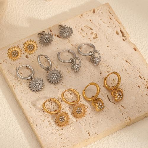 Rustfrit stål Drop ørering, 304 rustfrit stål, forgyldt, forskellige stilarter for valg & Micro Pave cubic zirconia & for kvinde, flere farver til valg, Solgt af par