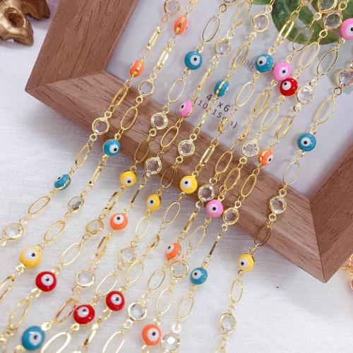 Decorative Beaded Chain Brass gold color plated DIY & evil eye pattern & enamel mixed colors nickel lead & cadmium free Sold By Bag