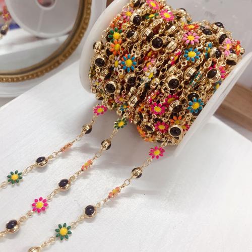 Decorative Beaded Chain Brass Flower gold color plated DIY & enamel mixed colors nickel lead & cadmium free Sold By Bag