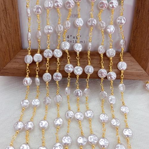 Decorative Beaded Chain Brass with Plastic Pearl gold color plated DIY nickel lead & cadmium free Sold By Bag