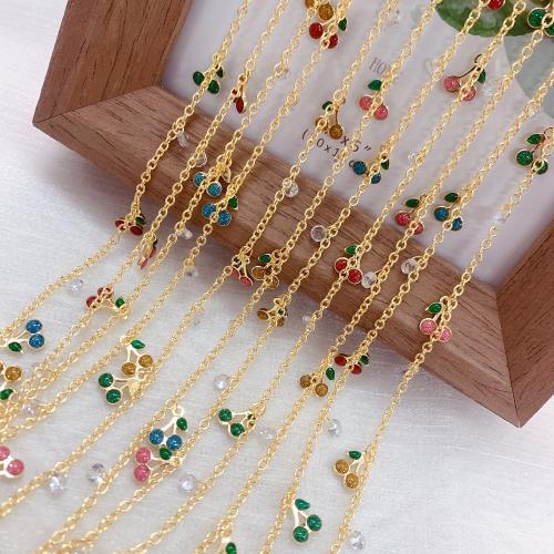 Decorative Beaded Chain Brass with Plastic Cherry gold color plated DIY & enamel mixed colors nickel lead & cadmium free Sold By Bag