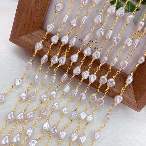 Decorative Beaded Chain Brass with Plastic Pearl gold color plated DIY nickel lead & cadmium free Sold By Bag