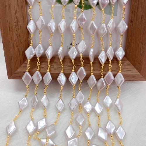 Decorative Beaded Chain Brass with Plastic Pearl Rhombus gold color plated DIY nickel lead & cadmium free Sold By Bag