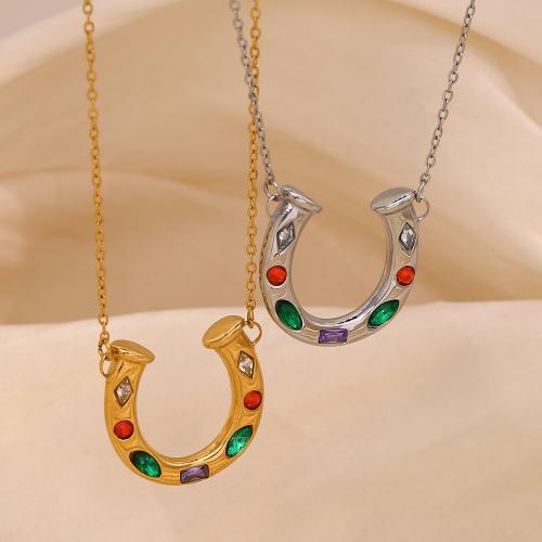 Stainless Steel Jewelry Necklace 304 Stainless Steel with 5cm extender chain plated fashion jewelry & for woman & with rhinestone Length 44 cm Sold By PC