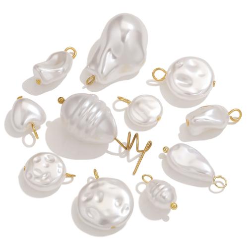 Plastic Pendants 304 Stainless Steel with Plastic Pearl plated DIY white Sold By Bag